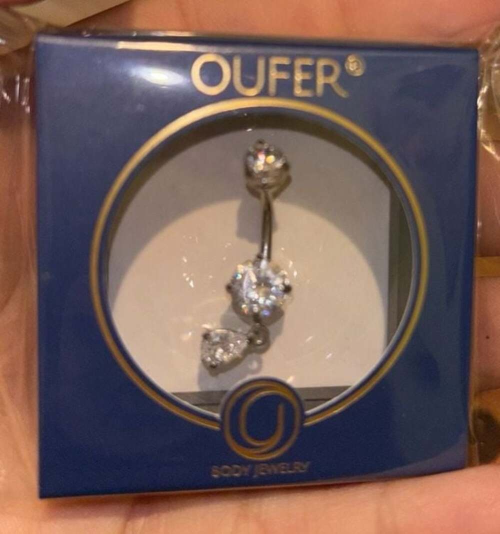 OUFER 316L Stainless Steel Cubic Zirconia Dangle Belly Button Ring
